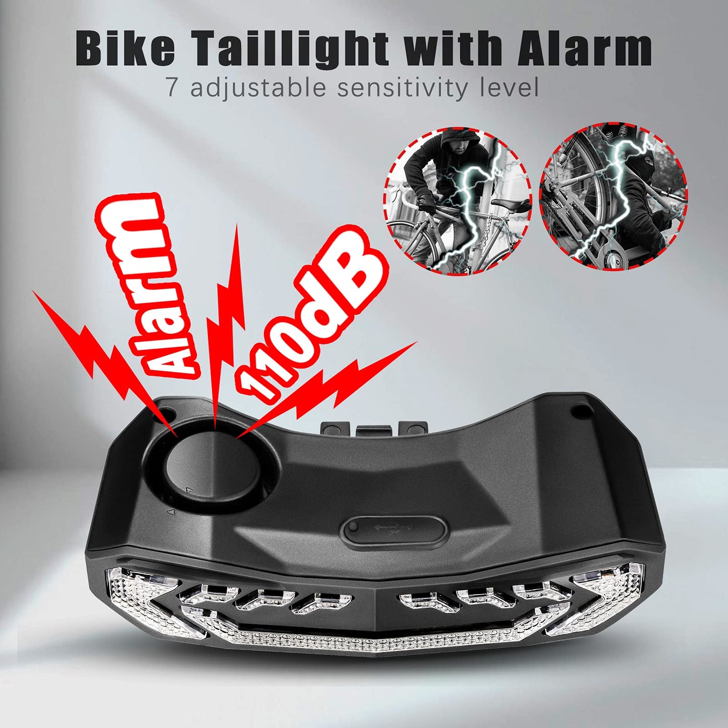 Smart Bike Rear Tail Light Turn Signal Brake Light Alarm Horn Remote Control USB Rechargeable Waterproof Bicycle Safety Light Auto On Off