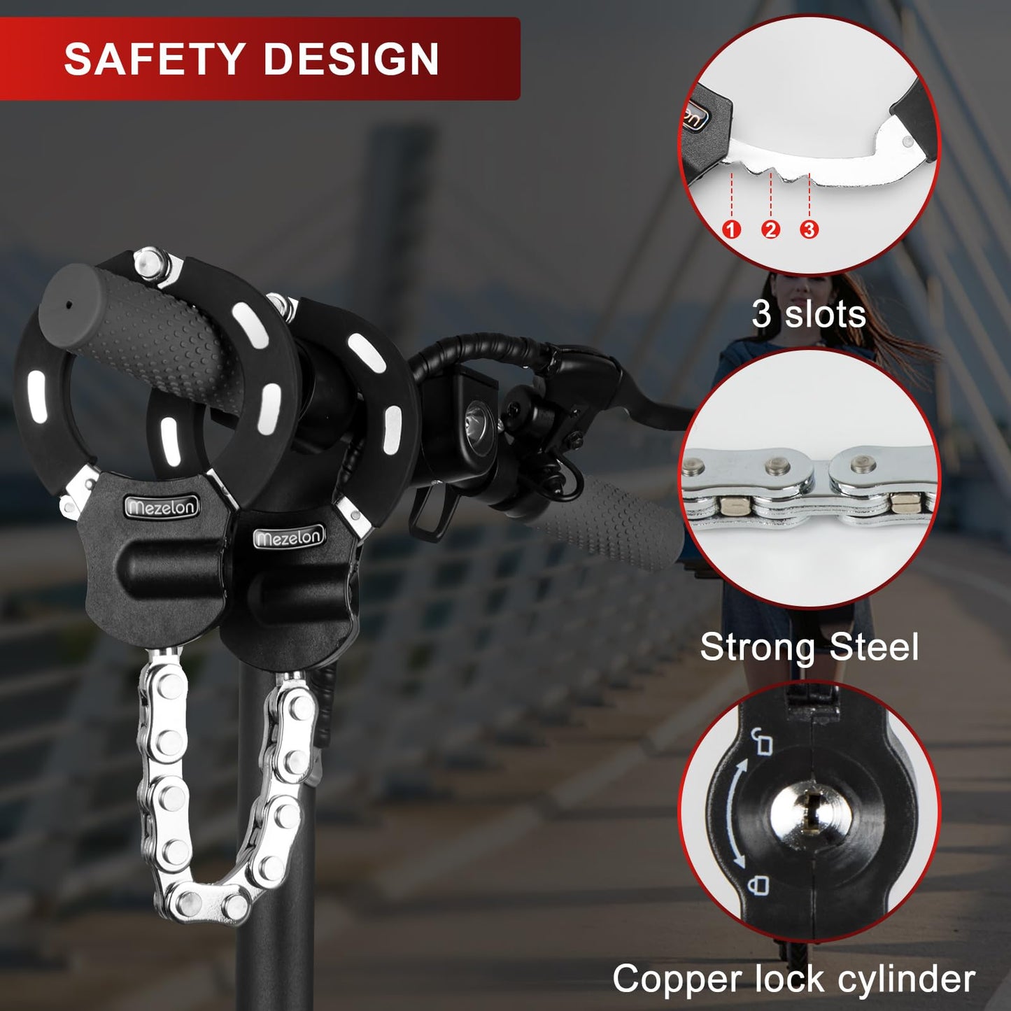 Heavy Duty Anti Theft Bike Chain Lock 8mm with Keys Weather Resistant Security Lock for E Bike Electric Scooter Motorcycle
