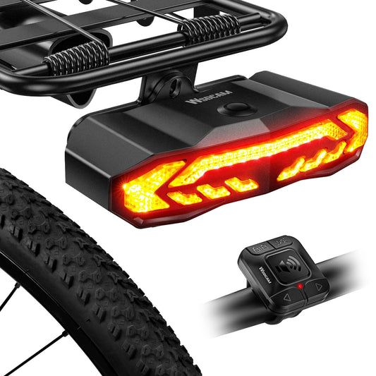 Smart Bike Rear Rack Tail Light Turn Signal Brake Light Wireless Remote Alarm USB Rechargeable Waterproof Bicycle Safety Light Cargo Rack Mount