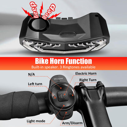 Smart Bike Rear Rack Tail Light Turn Signal Brake Light Wireless Horn Alarm USB C Rechargeable Auto On Off Bicycle Safety Light