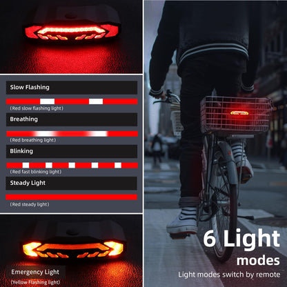 Smart Bike Rear Tail Light with Turn Signals Brake Light Alarm Horn Remote Control Rechargeable Waterproof Bicycle Safety Light Night Riding