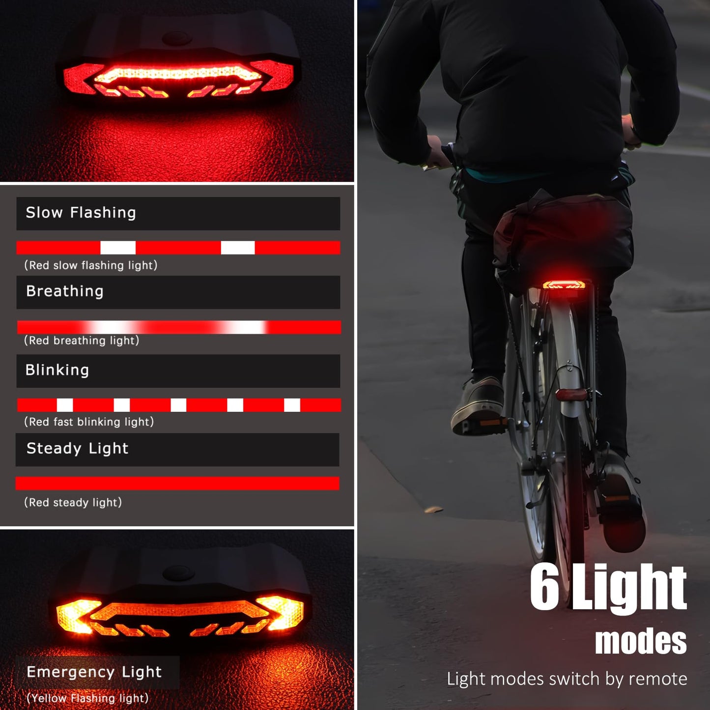 Smart Bike Rear Rack Tail Light Turn Signal Brake Light Wireless Horn Alarm USB C Rechargeable Auto On Off Bicycle Safety Light