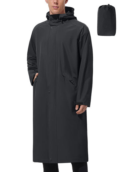 Men’s Waterproof Long Raincoat Adjustable Hood Wide Brim Packable Outdoor Cycling Commuting Rain Jacket Lightweight Portable