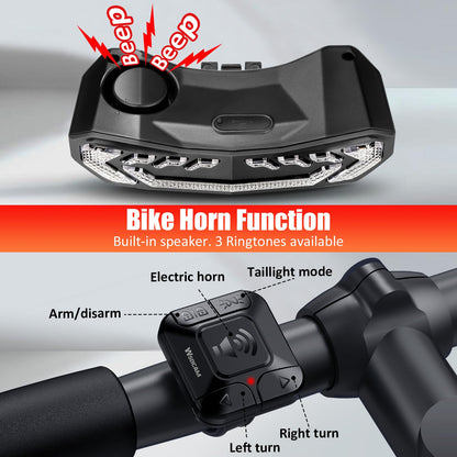Smart Bike Rear Rack Tail Light Turn Signal Brake Light Wireless Remote Alarm USB Rechargeable Waterproof Bicycle Safety Light Cargo Rack Mount