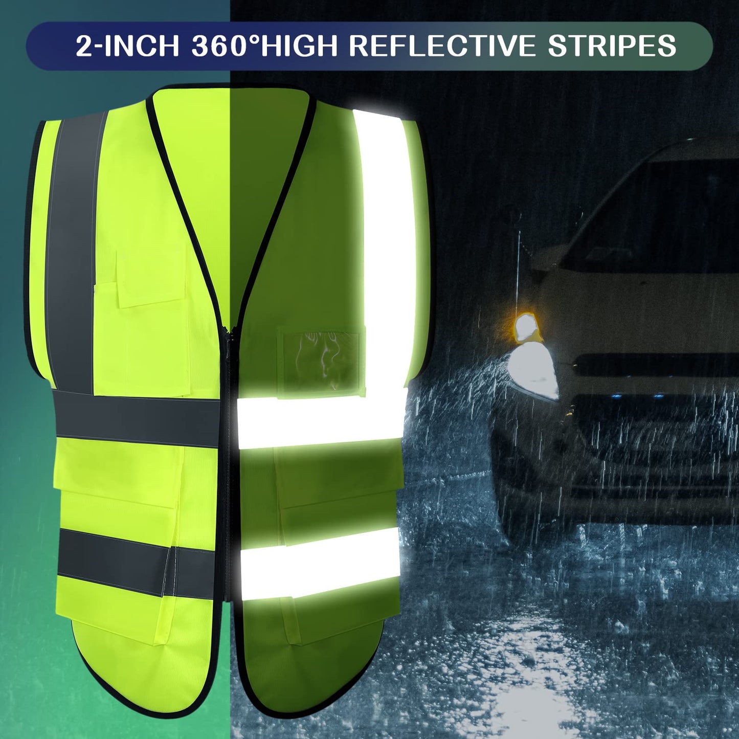 High Visibility Reflective Safety Vest Bulk Pack Pockets Zipper Work