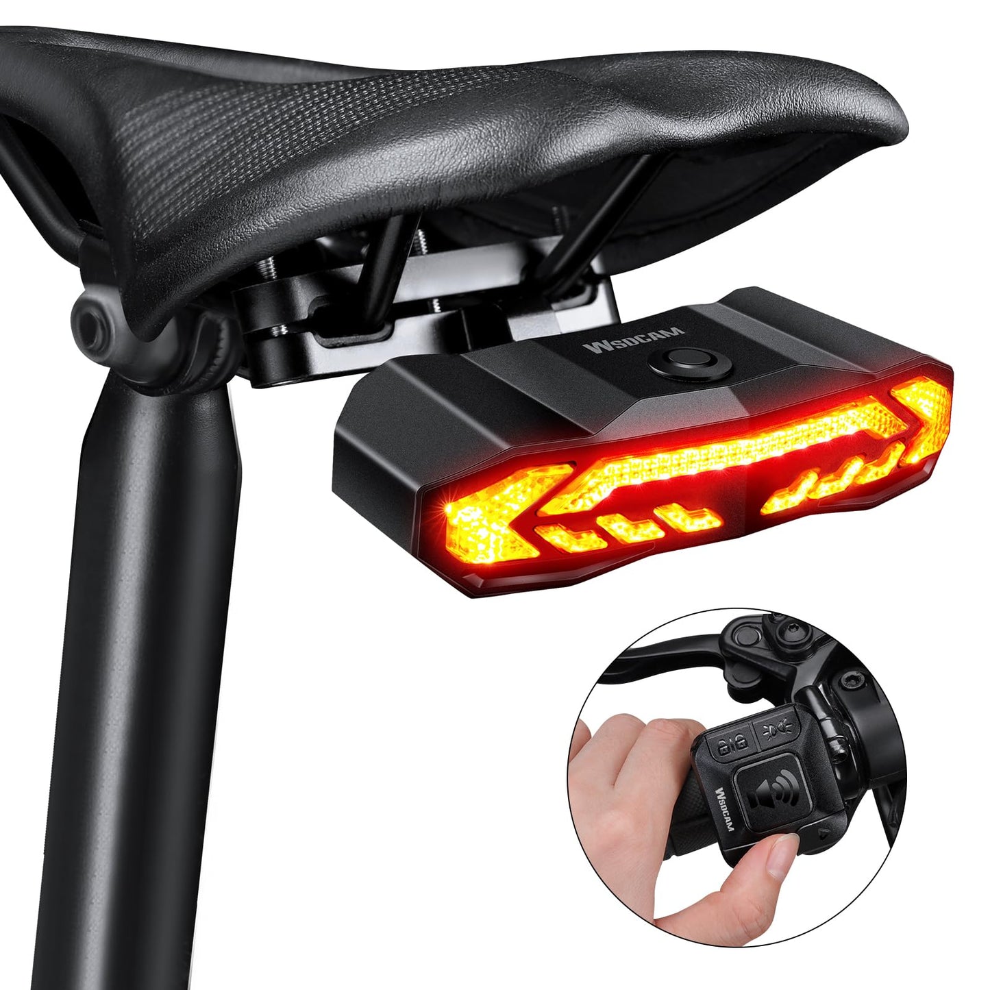 Smart Bike Rear Tail Light with Turn Signals Brake Light Alarm Horn Remote Control Rechargeable Waterproof Bicycle Safety Light Night Riding