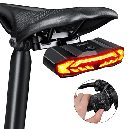 Smart Bike Rear Tail Light with Turn Signals Brake Light Alarm Horn Remote Control Rechargeable Waterproof Bicycle Safety Light Night Riding