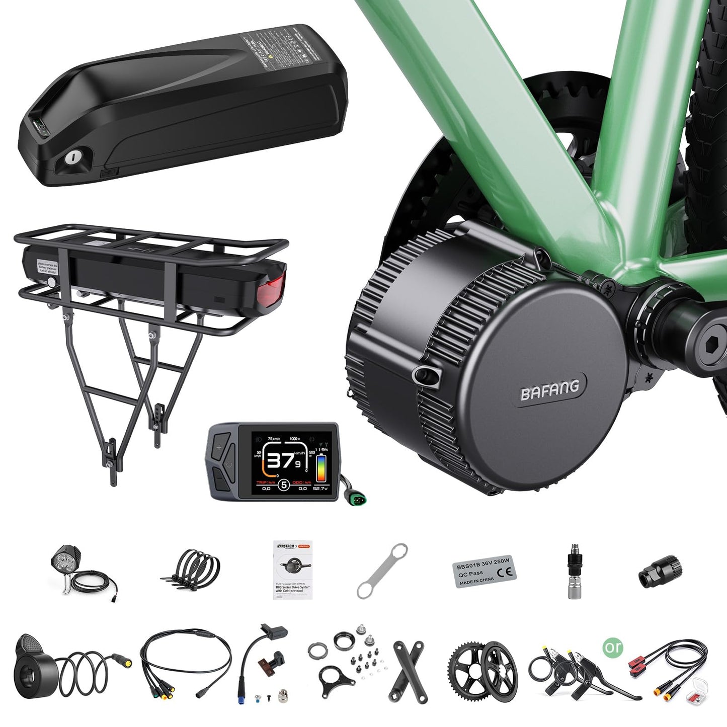 Mid Drive Electric Bike Conversion Kit 500W 750W 1000W 48V 52V BBS Style Universal Fit E Bike Motor Kit