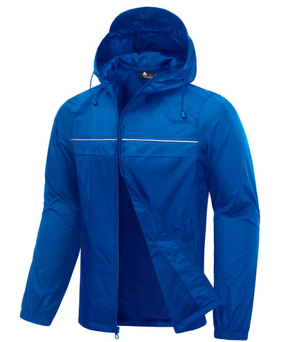 Men’s Waterproof Lightweight Packable Rain Jacket Hooded Windbreaker Cycling Running Outdoor Gear Reflective Shell Coat