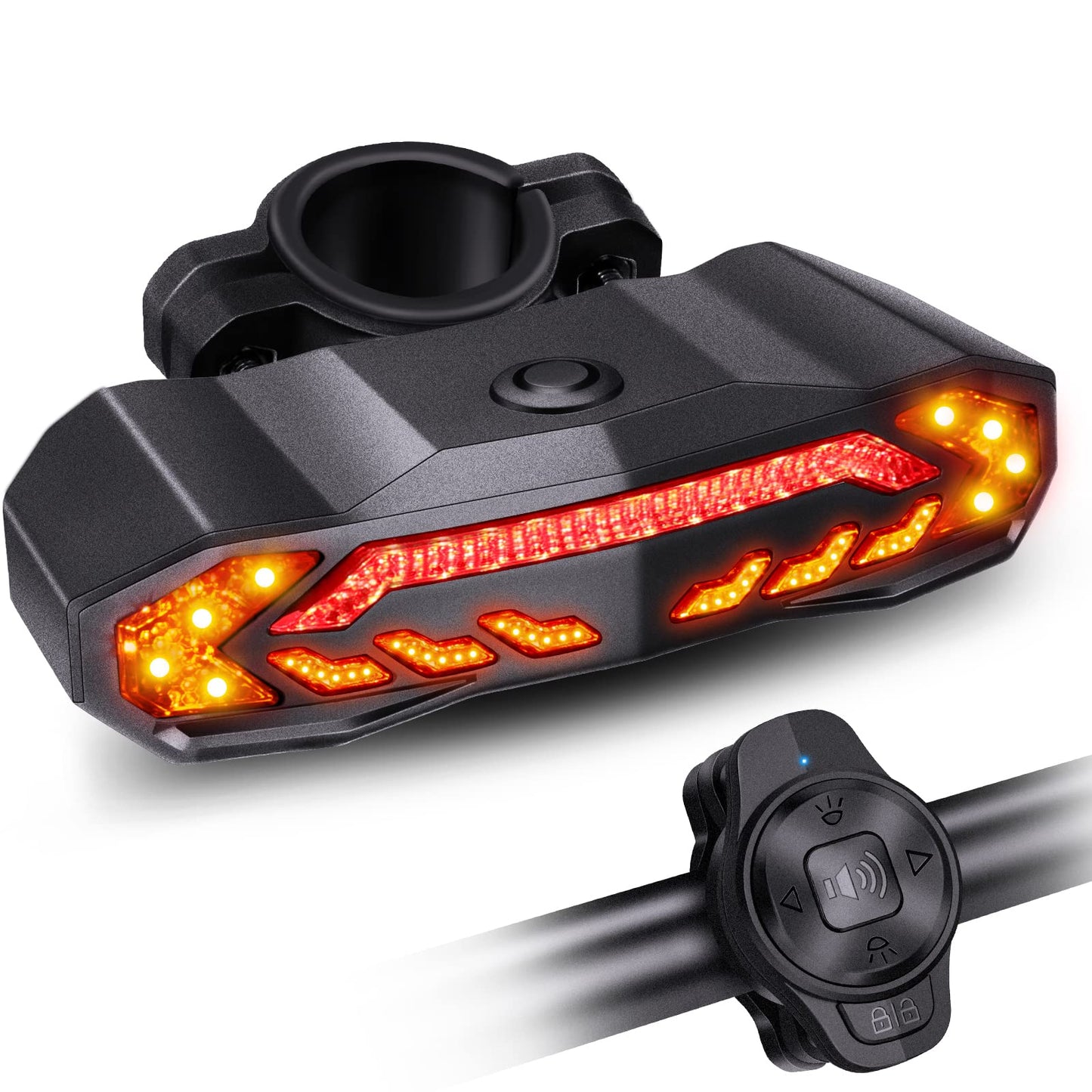 Smart Bike Tail Light Turn Signal Alarm Horn Remote Control Rechargeable Auto Sensing Bicycle Safety Rear Light Compact Waterproof