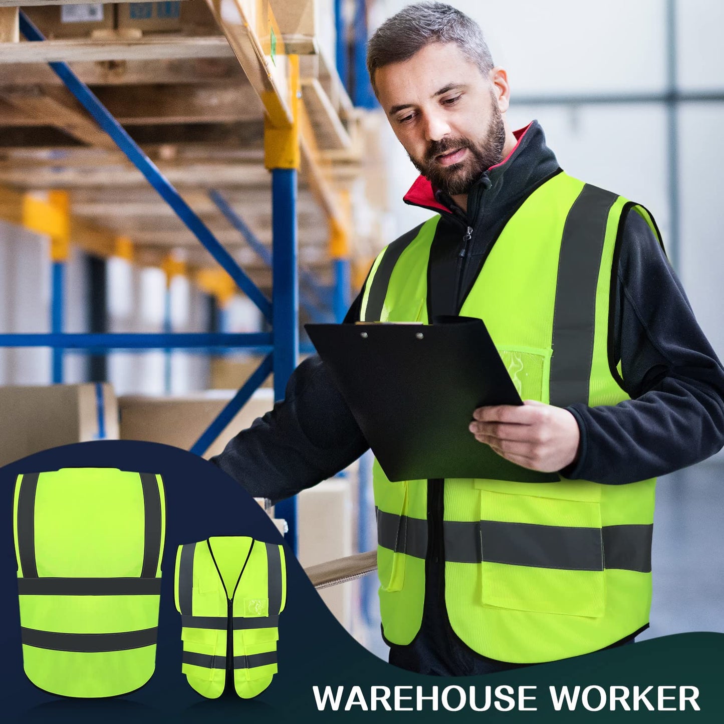 High Visibility Reflective Safety Vest Bulk Pack Pockets Zipper Work