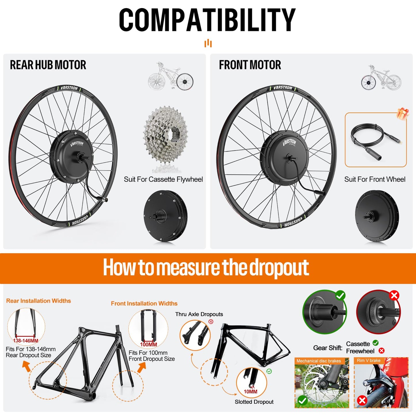 Electric Bike Conversion Kit 48V 1000W 1500W Hub Motor Front Rear Wheel 26–29 Inch Display Optional E Bike Kit