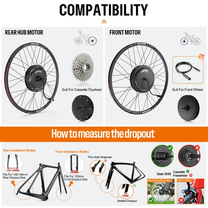 Electric Bike Conversion Kit 48V 1000W 1500W Hub Motor Front Rear Wheel 26–29 Inch Display Optional E Bike Kit