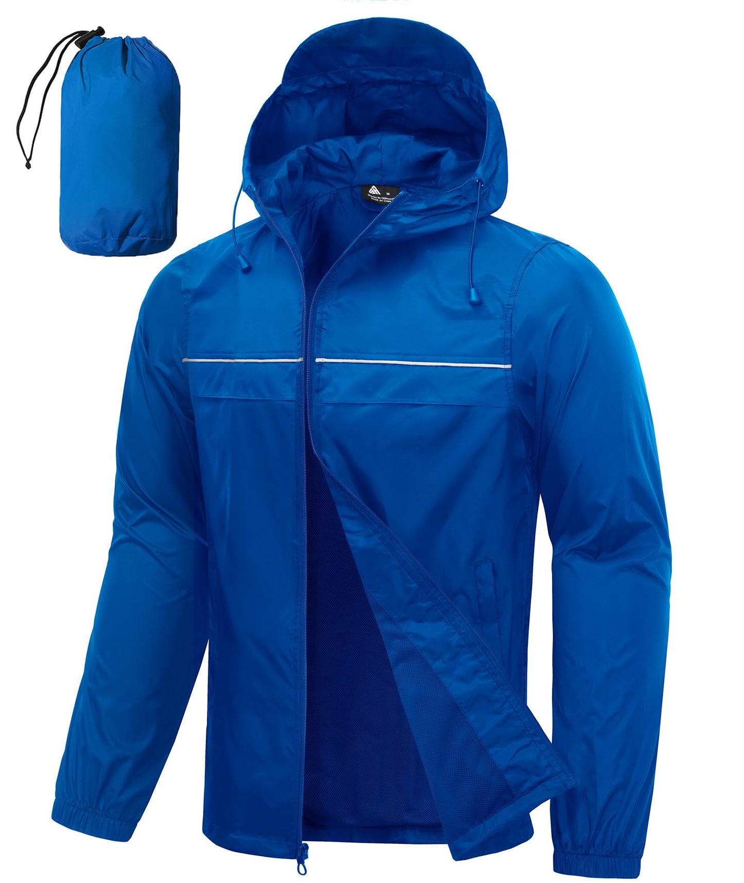Men’s Waterproof Lightweight Packable Rain Jacket Hooded Windbreaker Cycling Running Outdoor Gear Reflective Shell Coat