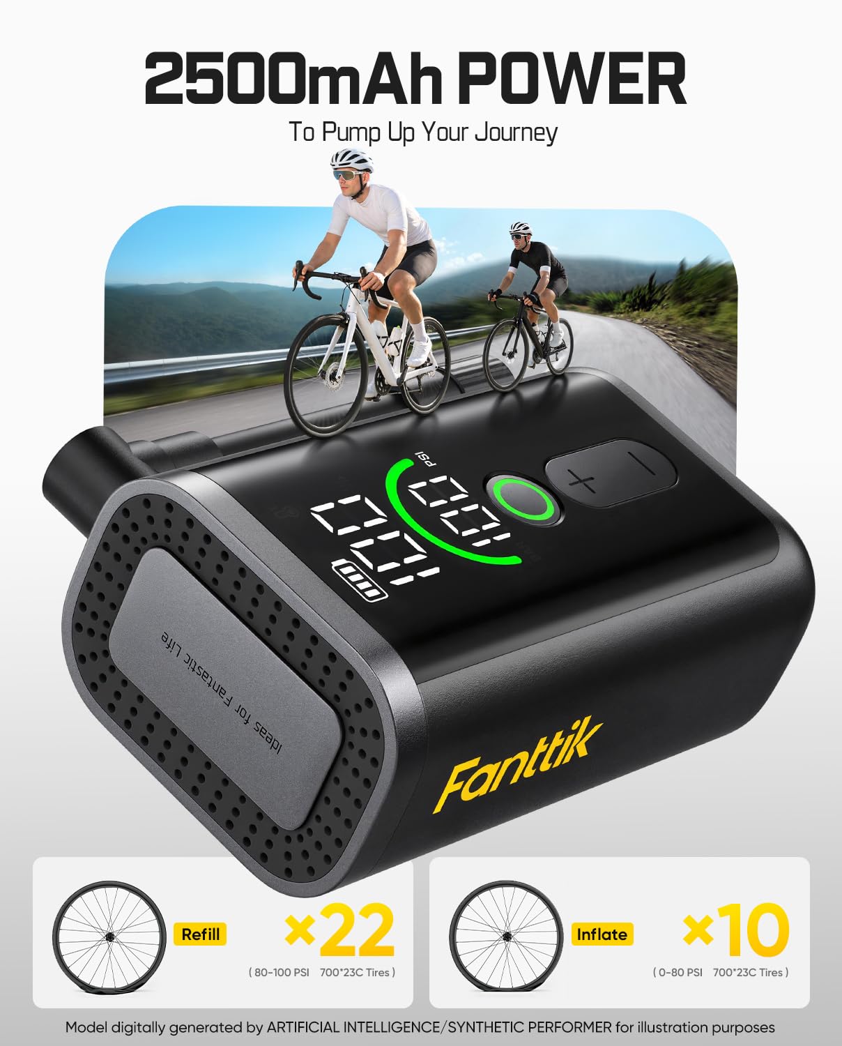 Fanttik X11 Ace Mini Bike Pump, 21s Fast Inflate Bicycle Pump with Gauge, 150PSI Electric Air Pump Portable with Presta/Schrader Valve for Motorcycle/Road/E-Bike/MTB, iF Design Award 2026