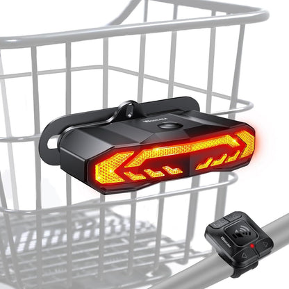 Smart Bike Rear Tail Light with Turn Signals Brake Light Alarm Horn Remote Control Rechargeable Waterproof Bicycle Safety Light Night Riding