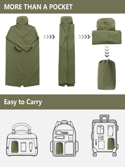 Men’s Waterproof Long Raincoat Adjustable Hood Wide Brim Packable Outdoor Cycling Commuting Rain Jacket Lightweight Portable