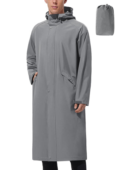 Men’s Waterproof Long Raincoat Adjustable Hood Wide Brim Packable Outdoor Cycling Commuting Rain Jacket Lightweight Portable