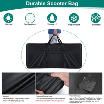 Heavy Duty Electric Scooter Storage Carry Bag 840D Waterproof Padded Strap Double Zipper Universal Scooter Transport Bag
