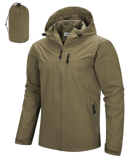 Men’s Waterproof Packable Rain Jacket Hooded Lightweight Windbreaker Cycling Running Outdoor Reflective Shell Jacket