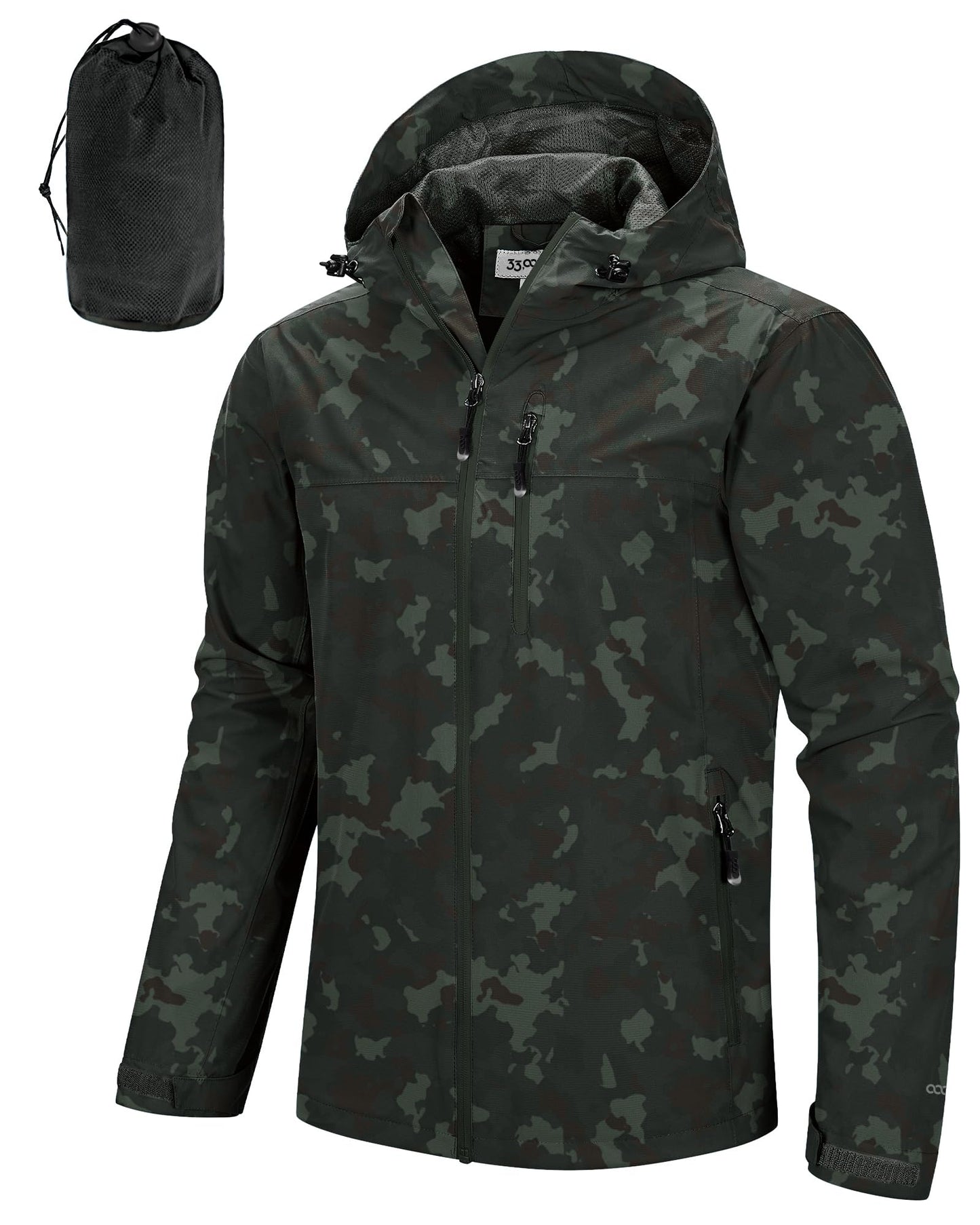 Men’s Waterproof Packable Rain Jacket Hooded Lightweight Windbreaker Cycling Running Outdoor Reflective Shell Jacket