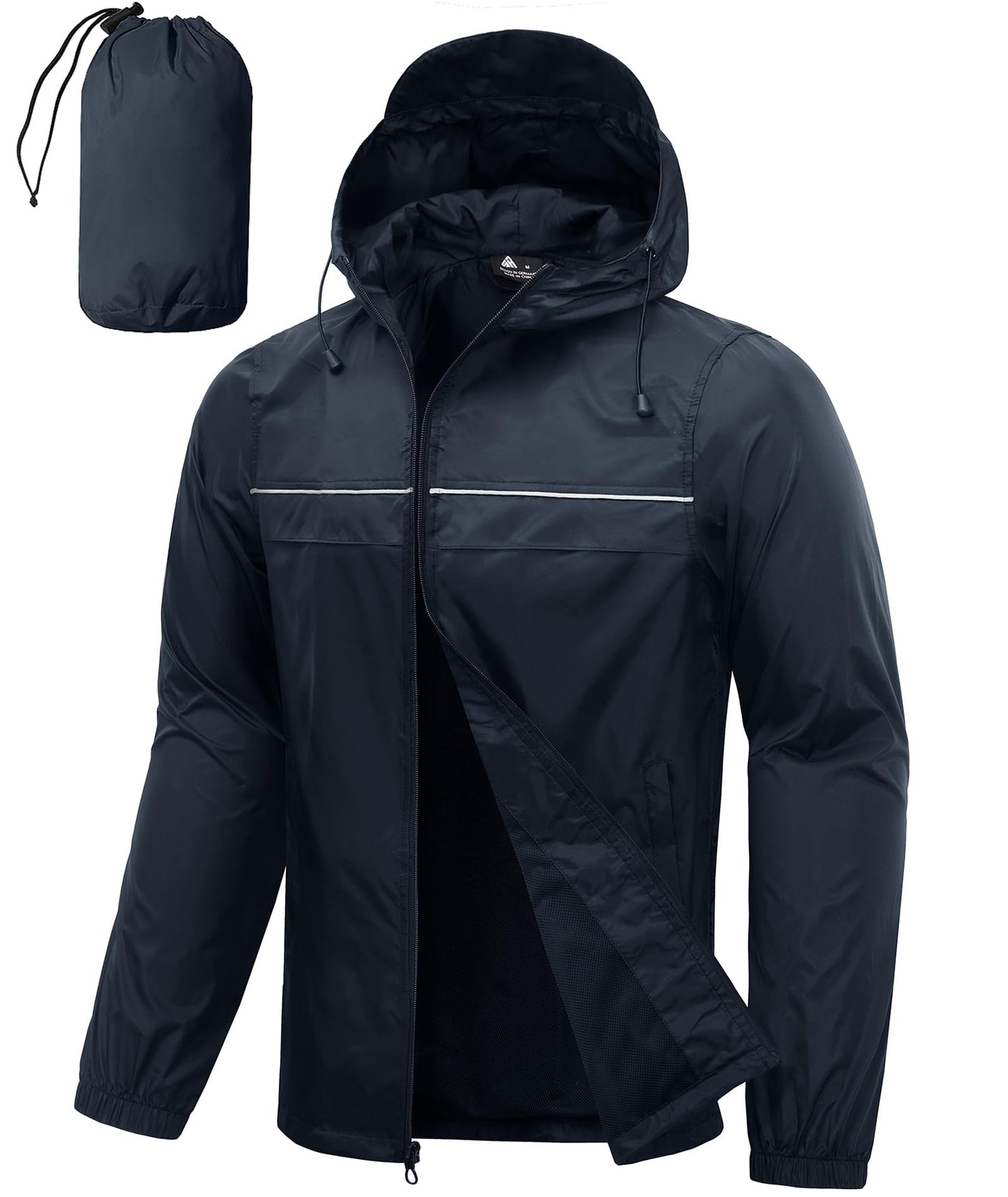 Men’s Waterproof Lightweight Packable Rain Jacket Hooded Windbreaker Cycling Running Outdoor Gear Reflective Shell Coat