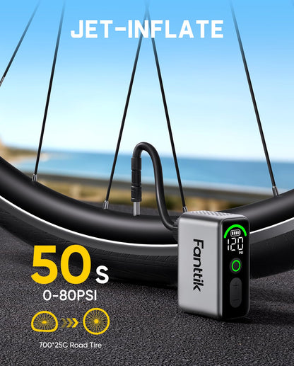 Compact Electric Mini Bike Pump 120PSI Fast Inflate Auto Stop Presta Schrader Valve Lightweight Portable Tire Inflator Road MTB E Bike