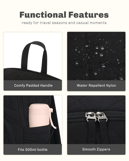 Quilted Travel Laptop Backpack Lightweight Puffer Style 16 Inch Laptop Compatible Casual Daypack Personal Item Bag