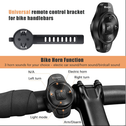 Smart Bike Rear Tail Light Turn Signal Brake Light Alarm Horn Remote Control USB Rechargeable Waterproof Bicycle Safety Light Auto On Off
