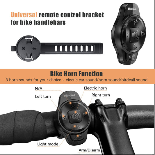 Smart Bike Rear Tail Light Turn Signal Brake Light Alarm Horn Remote Control USB Rechargeable Waterproof Bicycle Safety Light Auto On Off