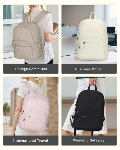 Quilted Travel Laptop Backpack Lightweight Puffer Style 16 Inch Laptop Compatible Casual Daypack Personal Item Bag
