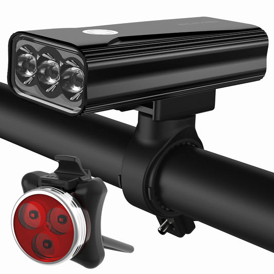 USB Rechargeable Bike Lights Front and Rear Set 6400mAh 1200LM Super Bright LED Night Riding Road MTB Compact