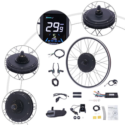 Electric Bike Conversion Kit 48V 1000W 700C Hub Motor Dual Mode Controller LCD Display PAS Adjustable Speed E Bike Conversion System