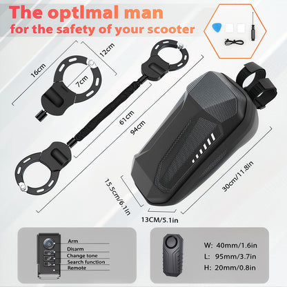 Heavy Duty Anti Theft Bike Chain Lock with Alarm Waterproof Security Lock for E Scooter Bicycle Motorcycle 37 Inch Portable Lock Bag
