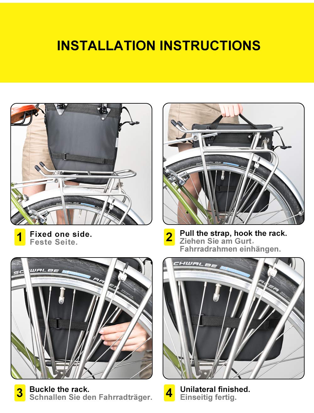 Bike Pannier Bag Set 3 in 1 Cargo Rack Shoulder Laptop Compatible Waterproof Cycling Storage Bag Commuter Bicycle Rack Bag