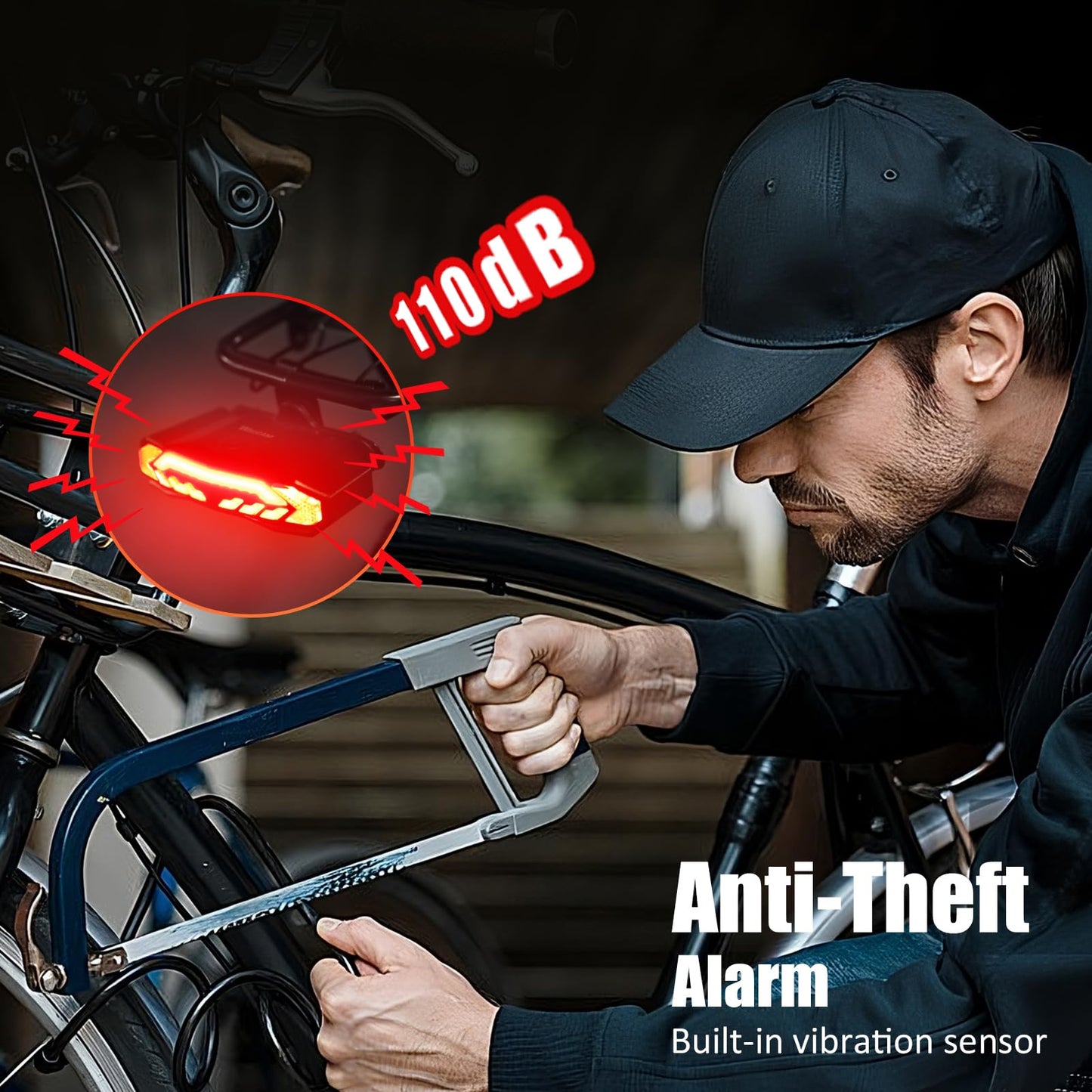 Smart Bike Rear Rack Tail Light Turn Signal Brake Light Wireless Remote Alarm USB Rechargeable Waterproof Bicycle Safety Light Cargo Rack Mount