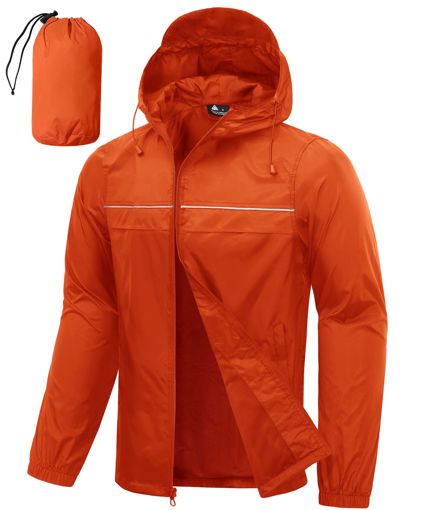 Men’s Waterproof Lightweight Packable Rain Jacket Hooded Windbreaker Cycling Running Outdoor Gear Reflective Shell Coat