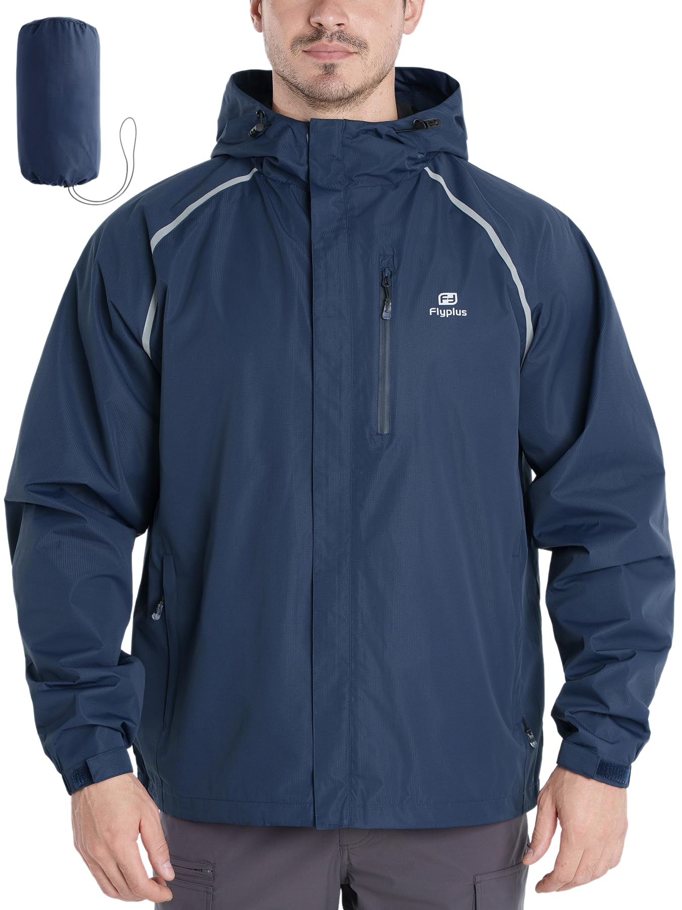 Men’s Reflective Waterproof Lightweight Packable Rain Jacket Hooded Windbreaker Cycling Running Outdoor Gear