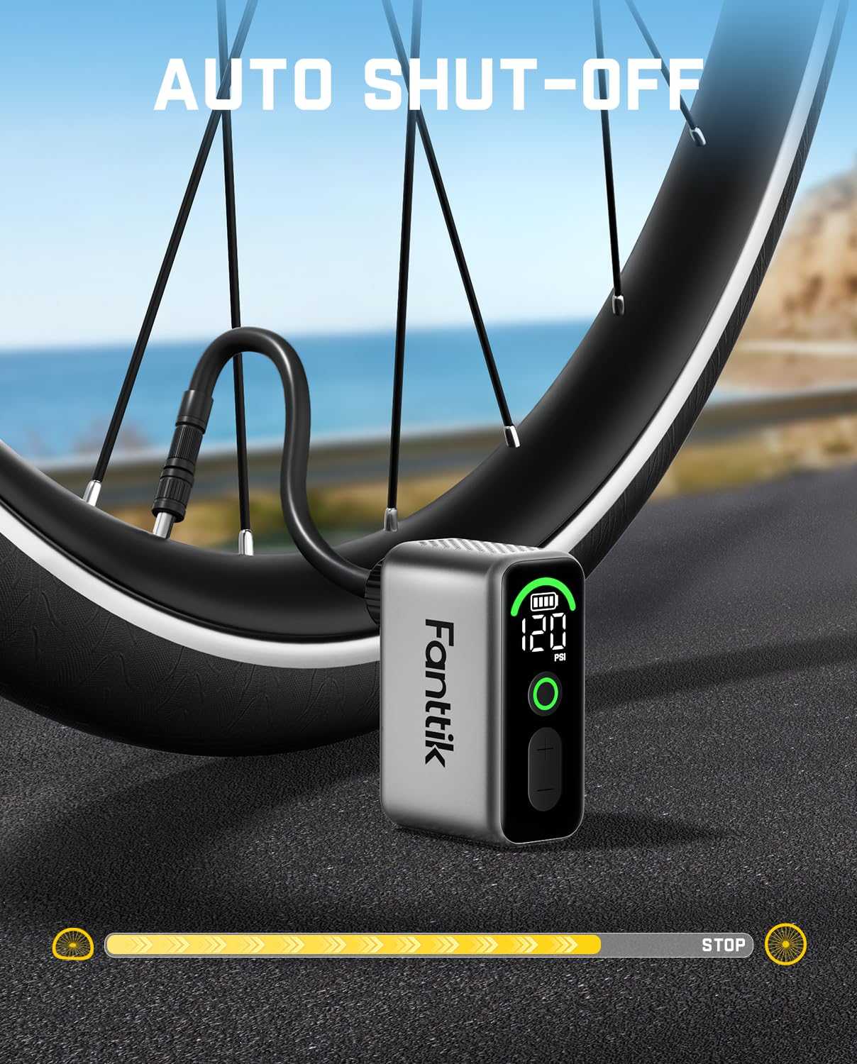 Compact Electric Mini Bike Pump 120PSI Fast Inflate Auto Stop Presta Schrader Valve Lightweight Portable Tire Inflator Road MTB E Bike