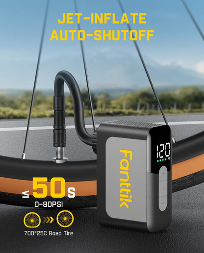Portable Electric Mini Bike Pump 120PSI Auto Stop Gauge Presta Schrader Valve Compact Road MTB Bicycle Tire Pump