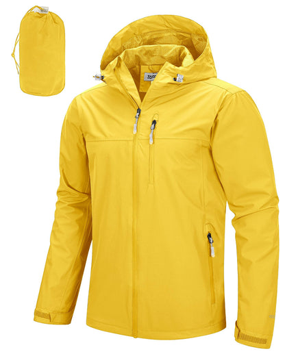 Men’s Waterproof Packable Rain Jacket Hooded Lightweight Windbreaker Cycling Running Outdoor Reflective Shell Jacket