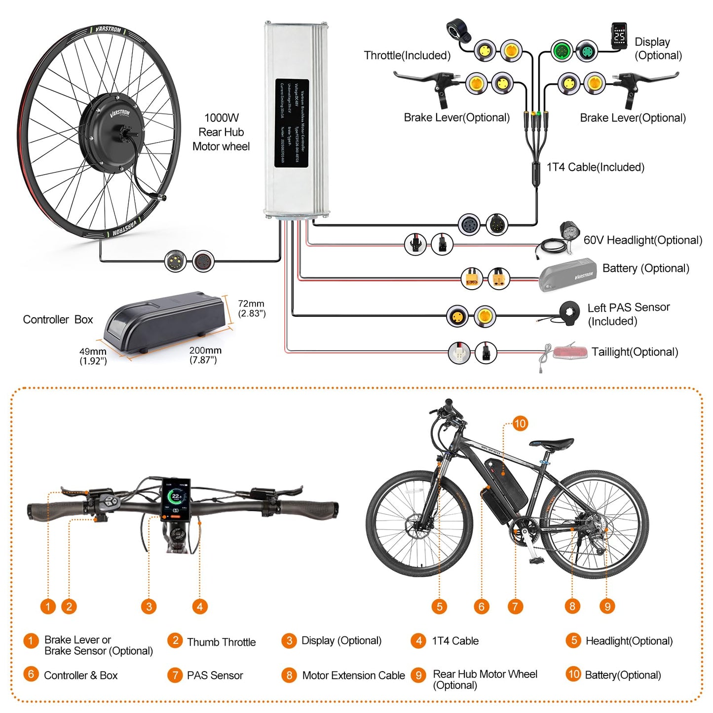 Electric Bike Conversion Kit 48V 1000W 1500W Hub Motor Front Rear Wheel 26–29 Inch Display Optional E Bike Kit