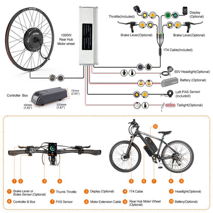 Electric Bike Conversion Kit 48V 1000W 1500W Hub Motor Front Rear Wheel 26–29 Inch Display Optional E Bike Kit
