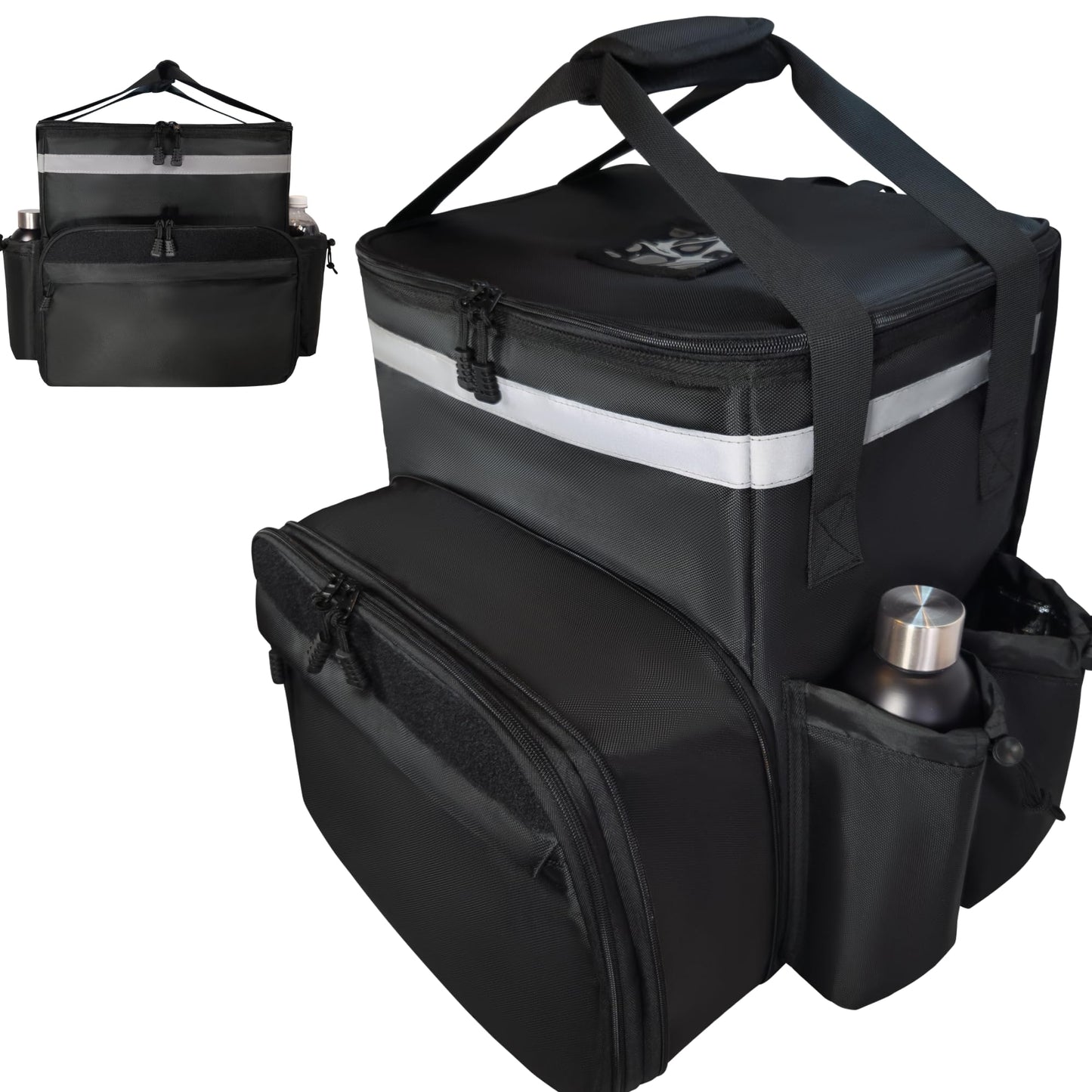Insulated Expandable Food Delivery Backpack Commercial Grade 1680D Fabric Customizable Branding Velcro Panel Bike Courier Thermal Delivery Bag