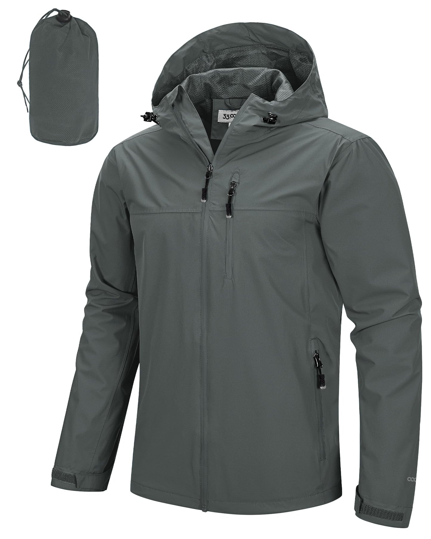 Men’s Waterproof Packable Rain Jacket Hooded Lightweight Windbreaker Cycling Running Outdoor Reflective Shell Jacket