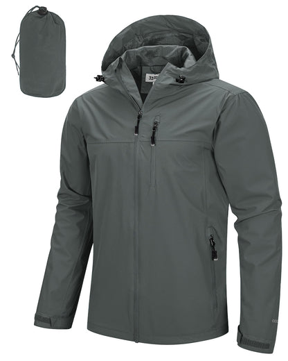 Men’s Waterproof Packable Rain Jacket Hooded Lightweight Windbreaker Cycling Running Outdoor Reflective Shell Jacket