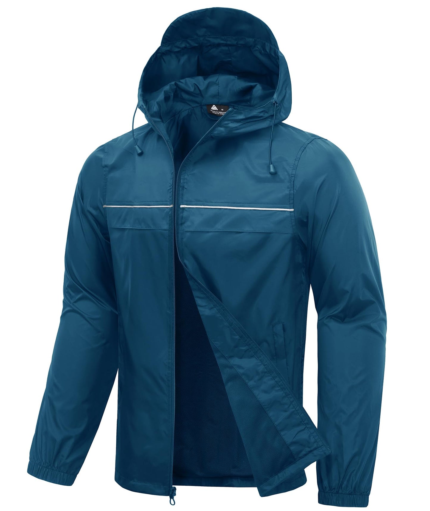 Men’s Waterproof Lightweight Packable Rain Jacket Hooded Windbreaker Cycling Running Outdoor Gear Reflective Shell Coat