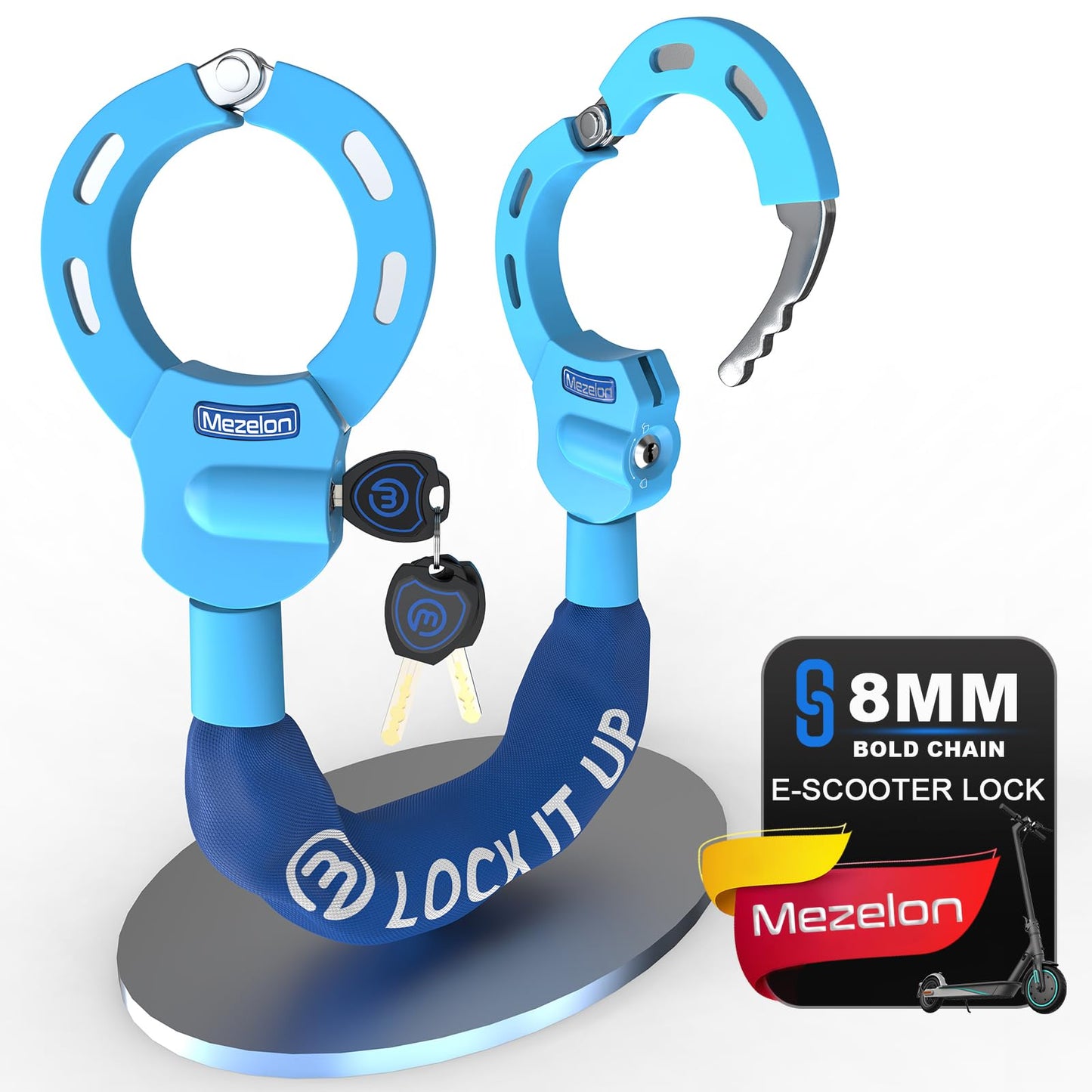 Heavy Duty Anti Theft Bike Chain Lock 8mm with Keys Weather Resistant Security Lock for E Bike Electric Scooter Motorcycle