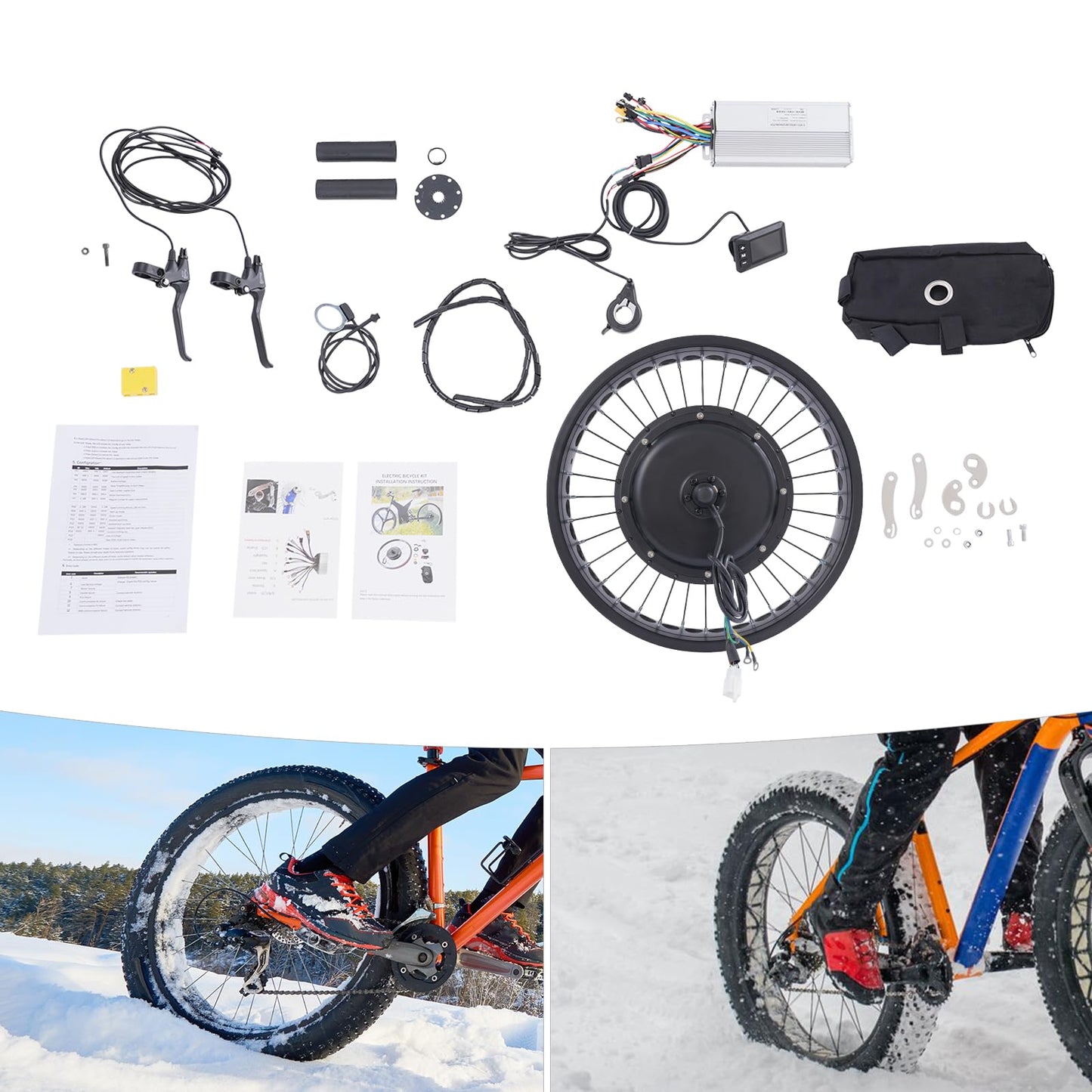 20 Inch 48V 2000W Rear Wheel Electric Bike Conversion Kit Fat Tire Brushless Gearless Hub Motor LCD Display Snow Bike Compatible Kit