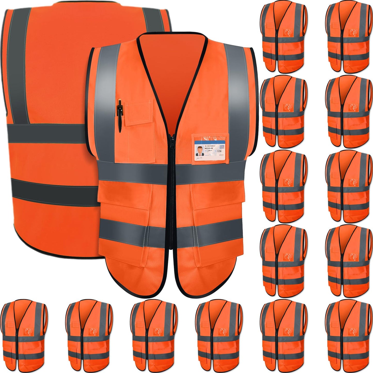 High Visibility Reflective Safety Vest Bulk Pack Pockets Zipper Work
